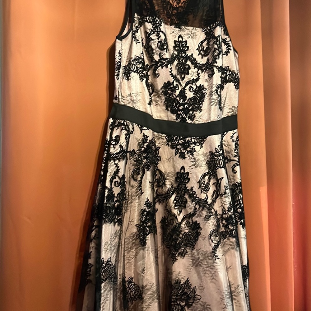 Pink and black lace a line dress